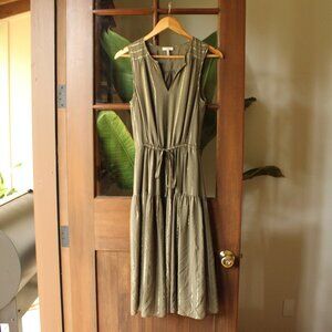 Joie maxi green+gold dress, tank sleeves, Size XS